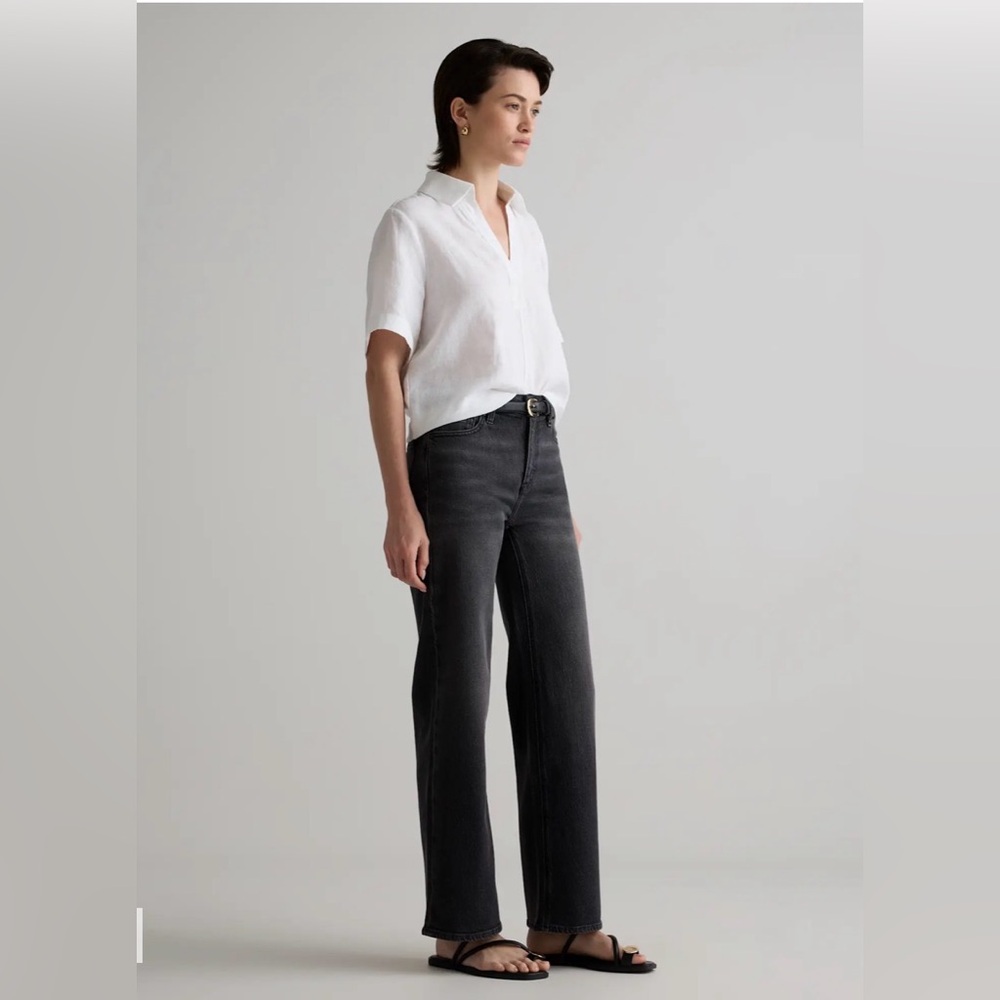 Quince Women’s Bella Stretch Relaxed Straight Jeans Charcoal size 25 inseam 28